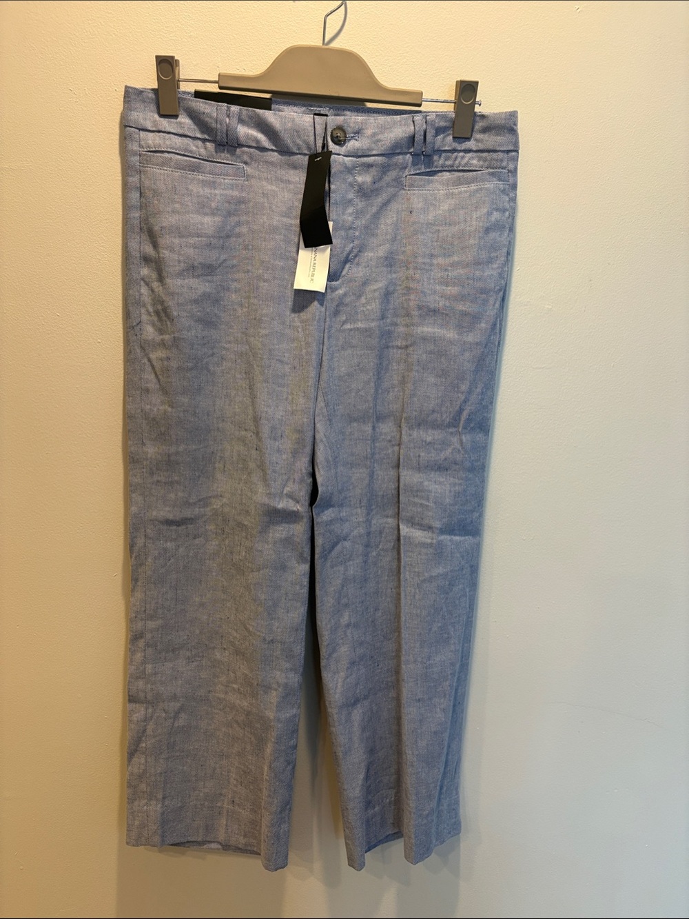 Banana Republic Logan Crop Light Blue Linen-Blend Trousers Sz 8